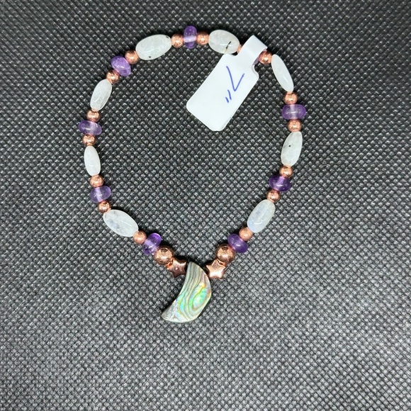 Abalone moon Amethyst rainbow moon stone bracelet stretchy handmade - Picture 10 of 12